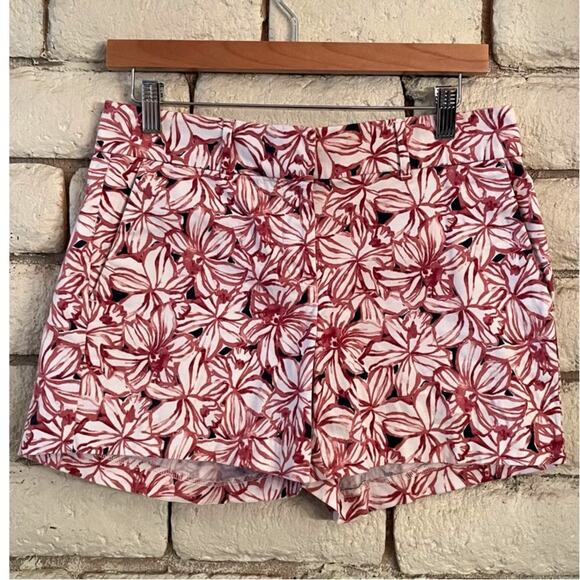 Ann Taylor Factory Pants - Ann Taylor Floral Chino Shorts – Red &‎ White Hibiscus Print – Size 2